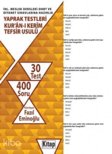 İHL. Meslek Dersleri-DHBT ve Diyanet Sınavlarına Hazırlık Yaprak Testleri Kur'an-ı Kerim;Tefsir Usulü