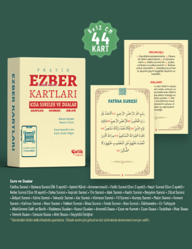 Kısa Sureler ve Dualar;Ezber Kartları - Çelik Yayınevi - Selamkitap.co